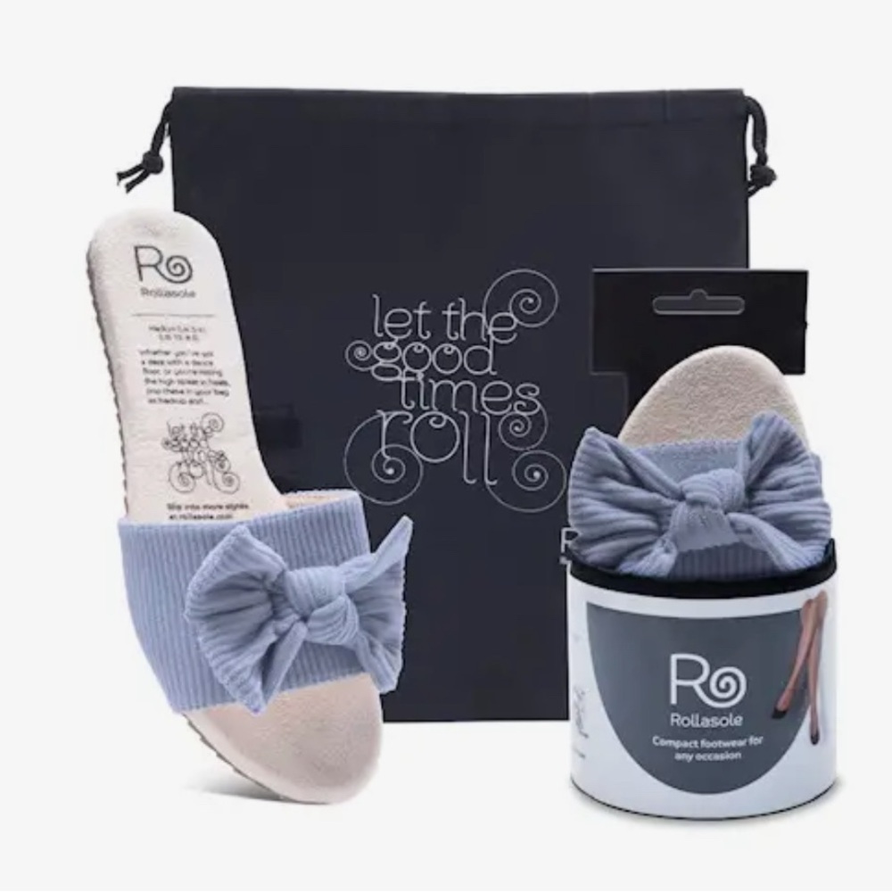 Women's Light Blue Bow Slide Flats